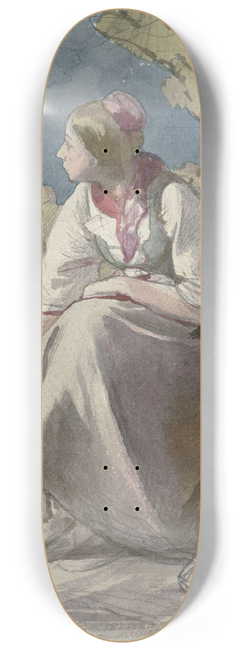 Jakob Becker - Bauernmdchen nach links, auf einer Rasenbank sitzend 8.25 inch art skate deck