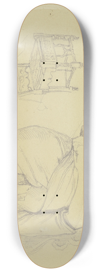 Jakob Becker - Studienblatt; Buerin mit Kind; Kunstvoll geschnitzter Stuhl 8.25 inch art skate deck