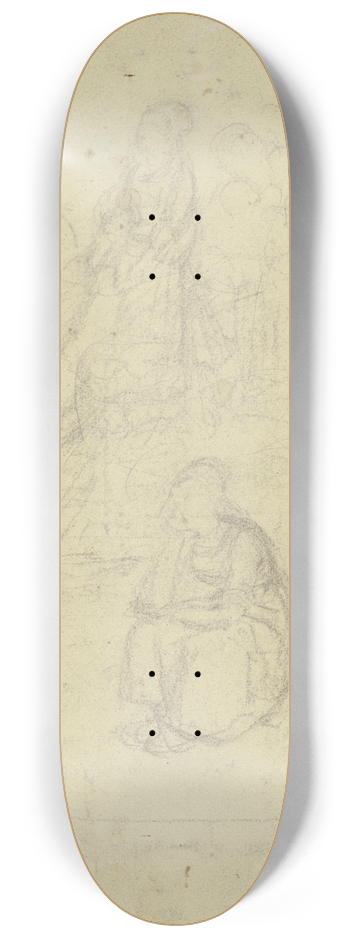 Jakob Frchtegott Dielmann - Eine sitzende und eine stehende Frau mit Kind 8.25 inch art skate deck