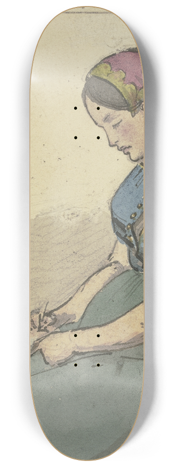 Jakob Frchtegott Dielmann - Sitzendes Mdchen, schlafend 8.25 inch art skate deck