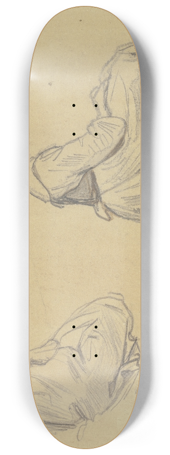Jakob Frchtegott Dielmann - Studienblatt; Sitzendes strickendes Mdchen, rechts ein anderes, die Hnde in den Scho gelegt, im Profil nach rechts 8.25 inch art skate deck