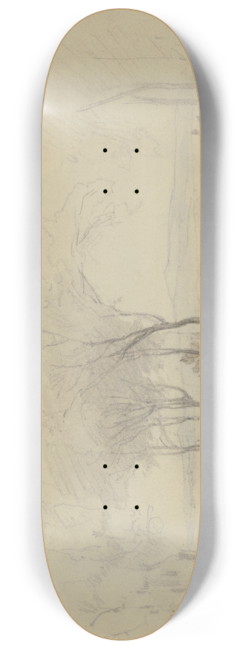 Jakob Frchtegott Dielmann - Unter einer Baumgruppe liegt ein Handwerksbursche in blauem Kittel 8.25 inch art skate deck