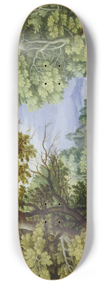 Jan Brueghel the Younger - Forest Landscape with Flight into Egypt 8.25 inch art skate deck