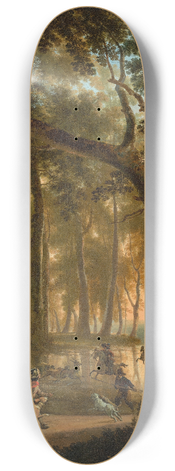 Jan Hackaert - Deer Hunt in a Forest 8.25 inch art skate deck