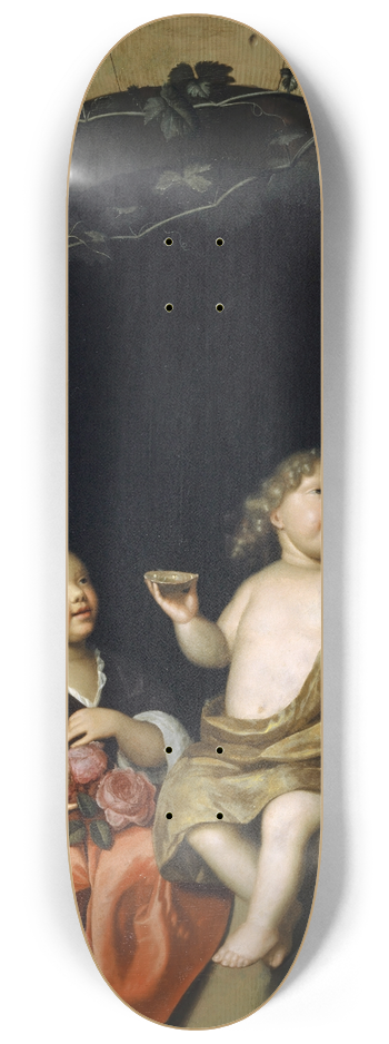 Jan Tilius - Two Children at a Window, Looking at a Soap Bubble 8.25 inch art skate deck
