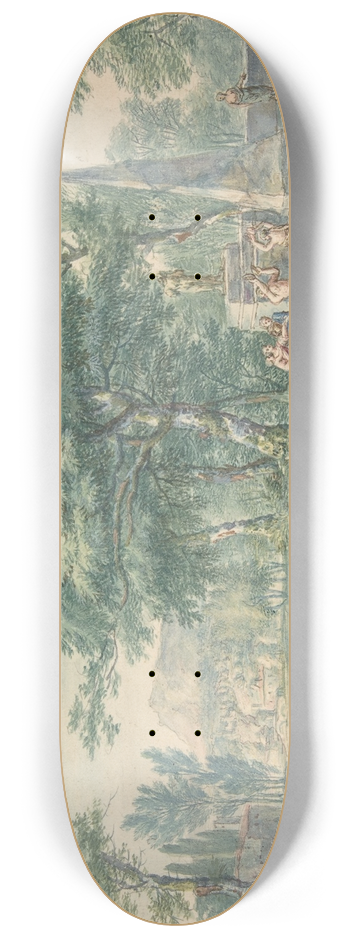 Jan van Huysum - Arcadian Landscape with Figures Making Music 8.25 inch art skate deck