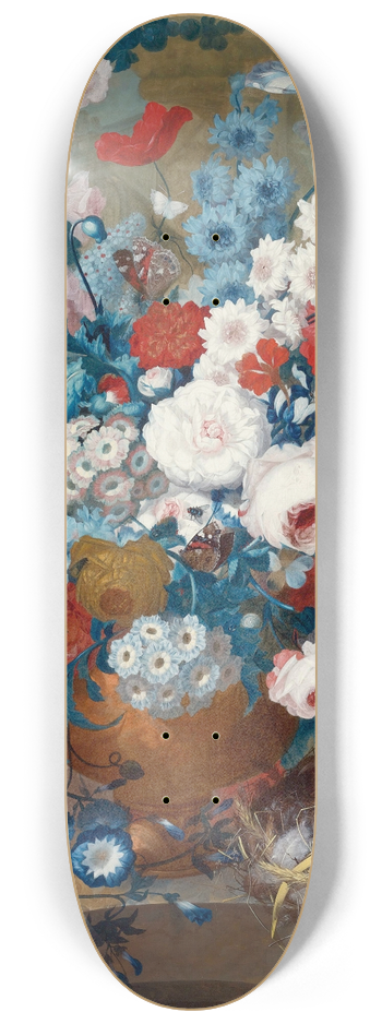 Jan Van Os - Flower Still Life With A Birds Nest On A Ledge 8.25 inch art skate deck
