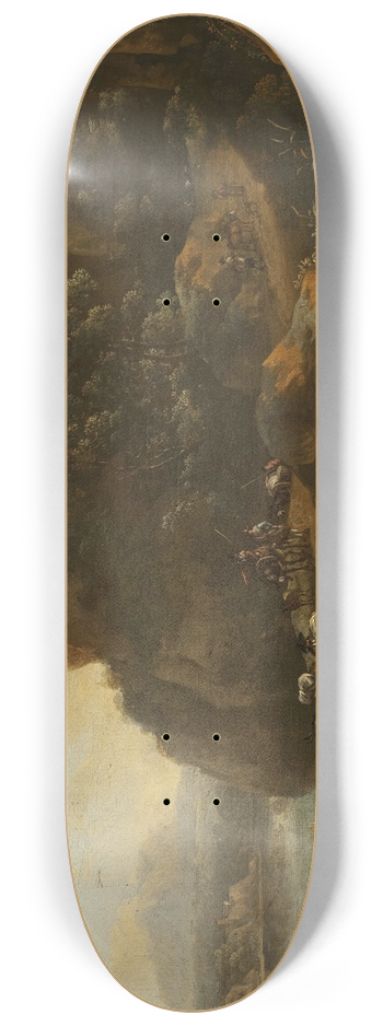 Jan Vermeer van Haarlem the Elder - Mountain landscape with travellers 8.25 inch art skate deck