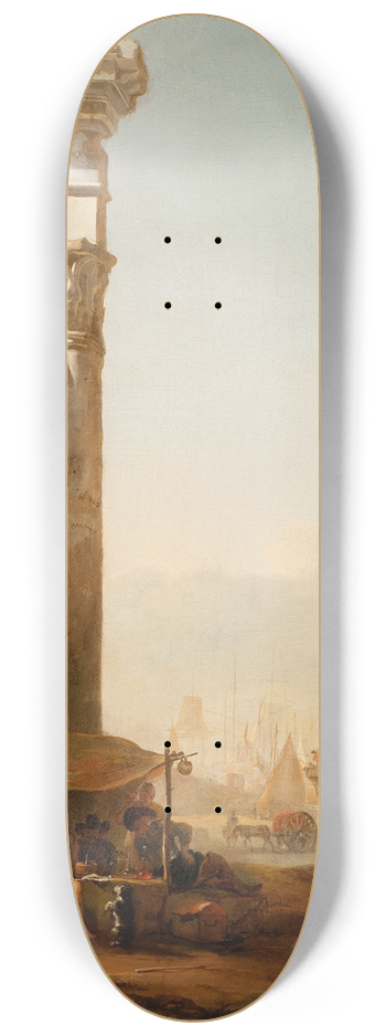 Jan Weenix - Harbour with Antique Ruins 8.25 inch art skate deck