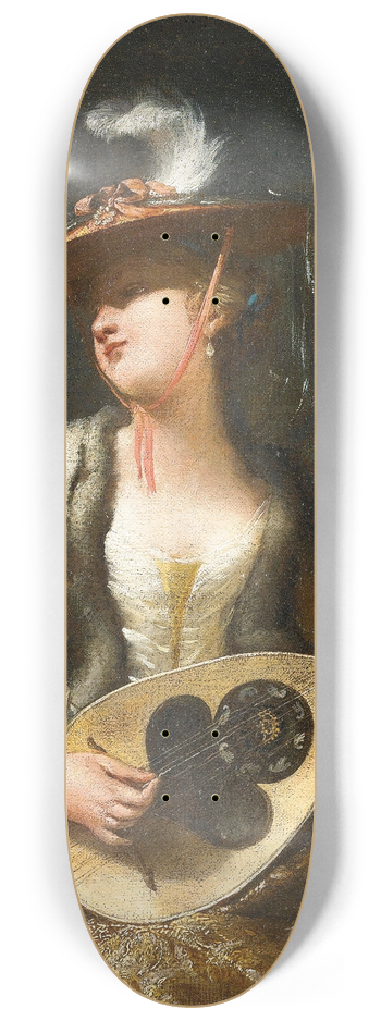 Jean Barbault - A Lady Playing A Mandolin 8.25 inch art skate deck