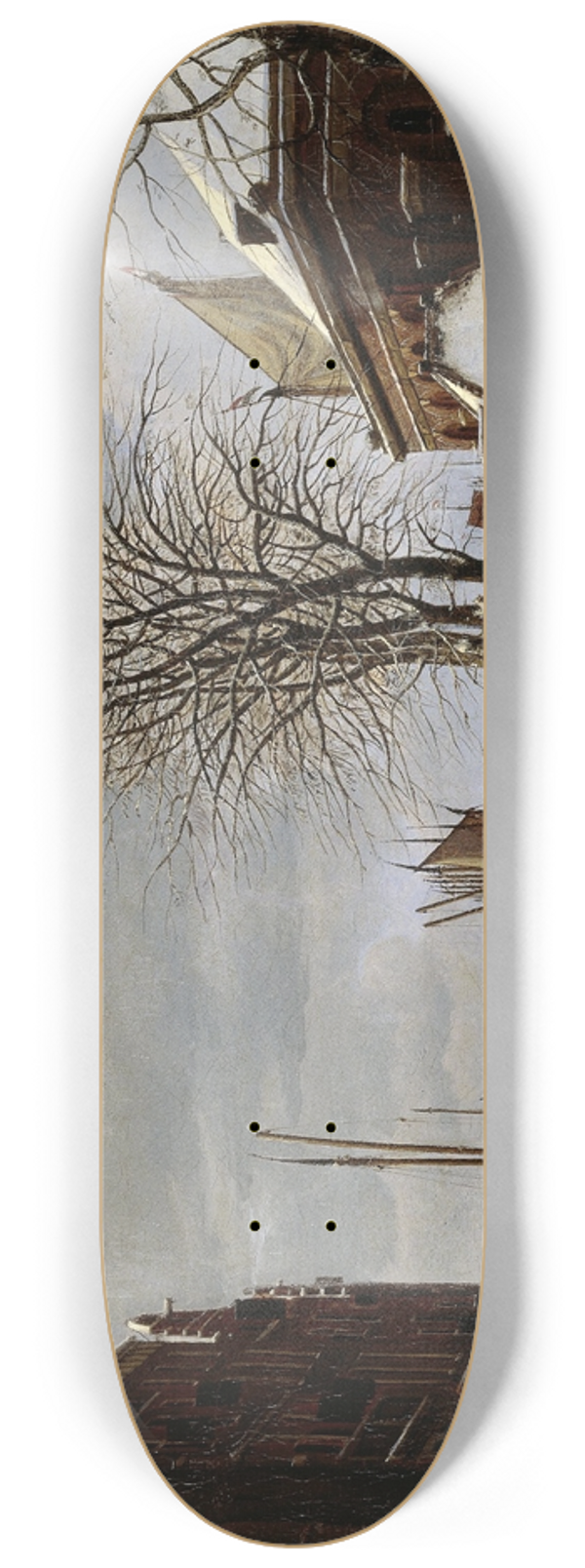 George Pieter Westenberg - Slijpsteenmarkt (Whetstone Market) in Amsterdam with the Building Het Zeerecht in Winter (The Slypsteenen at Amsterdam) 8.25 inch art skate deck
