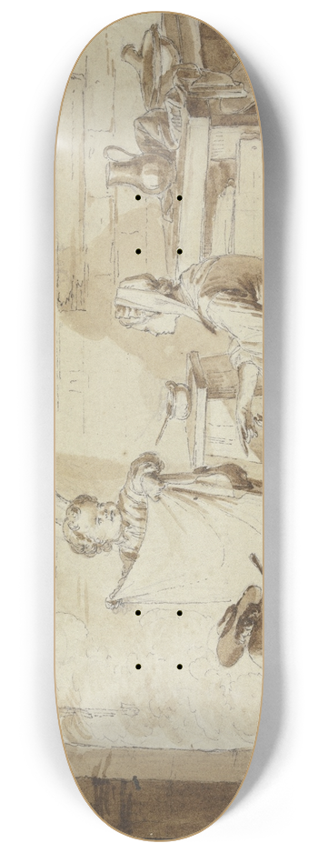 Jean-Michel Moreau - Kcheninterieur mit Mutter und drei Kindern 8.25 inch art skate deck