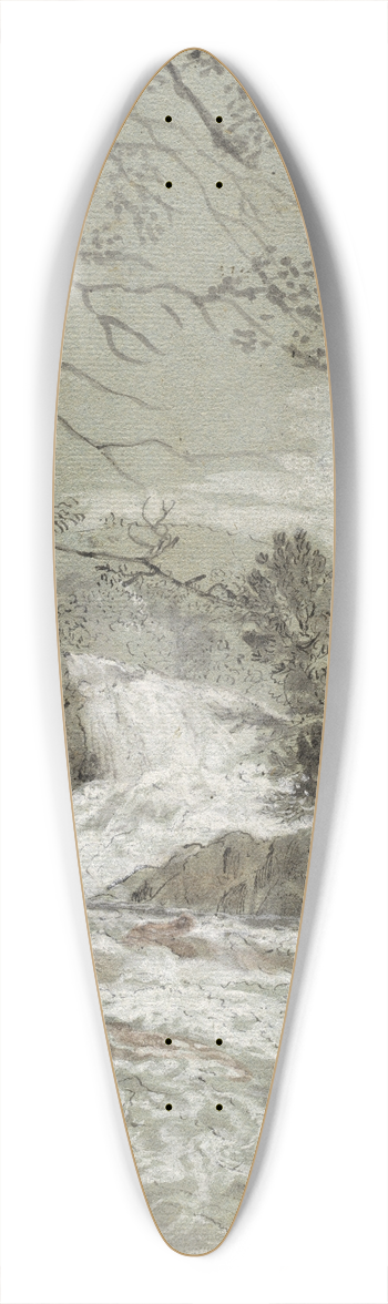 Joachim Franz Beich - River Landscape with a Waterfall (recto) 39.3 inch art pintail longboard deck