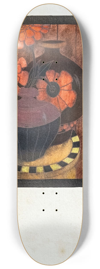 Georges Gaudion - Red zinnias vase 8.25 inch art skate deck