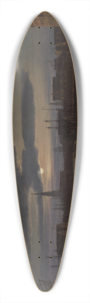 Johan Christian Dahl - Copenhagen Harbor by Moonlight 39.3 inch art pintail longboard deck