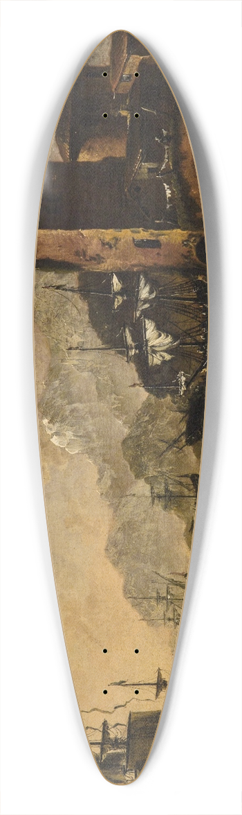 Johann Anton Eismann - A Mediterranean harbour with ships 39.3 inch art pintail longboard deck