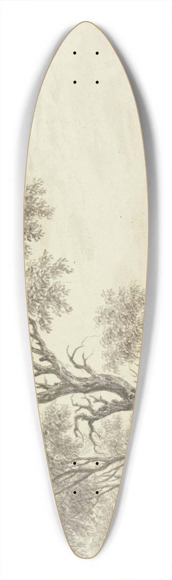 Johann Caspar Zehender - Baumgruppe an einem Fluufer, im Hintergrund ein Dorf 39.3 inch art pintail longboard deck
