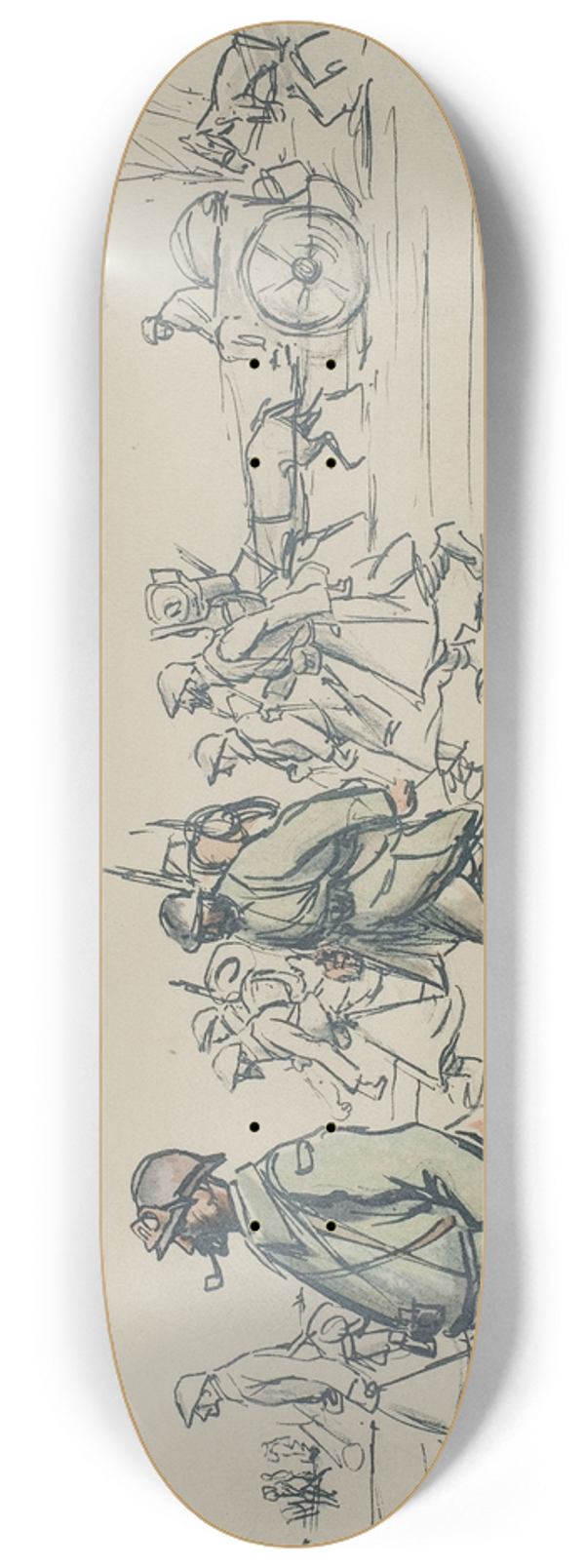 Georges Goursat (Sem) - Croquis de soldats et dattelages sur trois registres 8.25 inch art skate deck