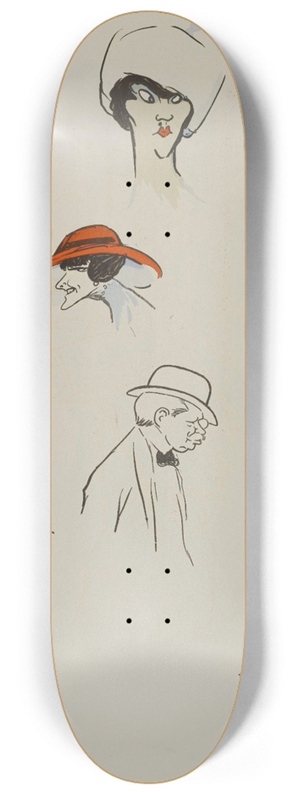 Georges Goursat (Sem) - Myriam Danesco, toque, Germaine Thouvenin, arte de poisson, M du Tillet, monocle, M Aschwanden 8.25 inch art skate deck