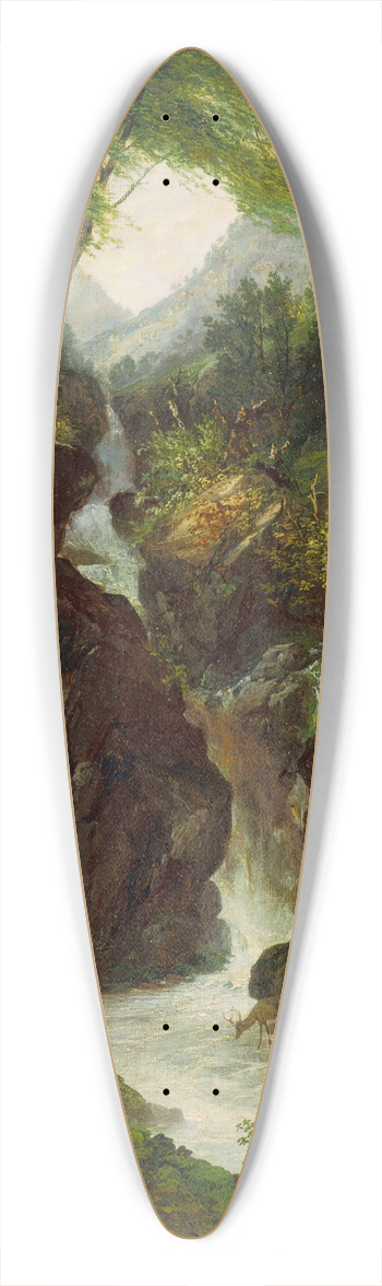 John Frederick Kensett - Cascade in the Forest 39.3 inch art pintail longboard deck