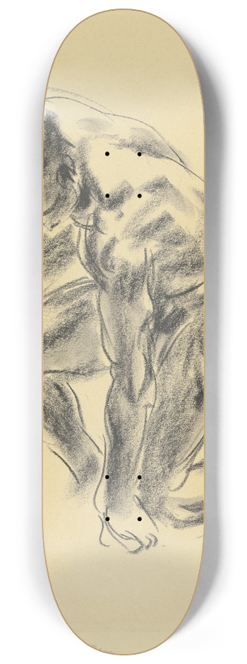 Georg Kolbe - Auf dem linken Knie nach links kniender mnnlicher Akt, das rechte Bein aufgesttzt, die rechte Hand auf dem rechten Knie, den linken Arm gesenkt, abwrts blickend 8.25 inch art skate deck