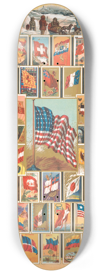 Geo. S. Harris & Sons - Allen & Ginter, Richmond-Virginia, flags of all nations 8.25 inch art skate deck