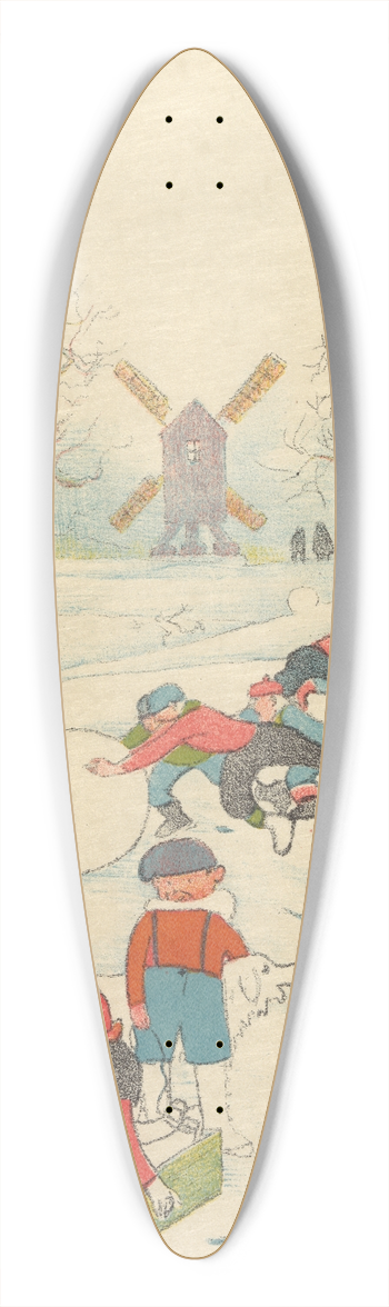 Lon Spilliaert - Jeu de neige devant le moulin 39.3 inch art pintail longboard deck
