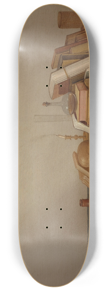 Gerrit van Vucht - A Vanitas with books, a skull, a candle and various objects on a table 8.25 inch art skate deck