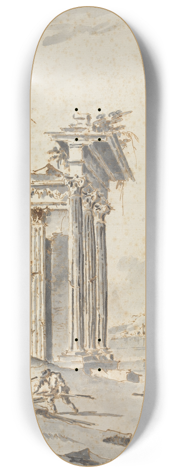 Giacomo Guardi - Capriccio of Classical Ruins on a Shore 8.25 inch art skate deck