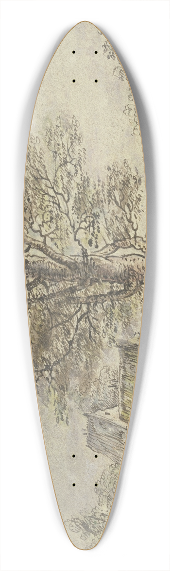 Lucas van Uden - Dorfansicht, in der Mitte ein Baum 39.3 inch art pintail longboard deck