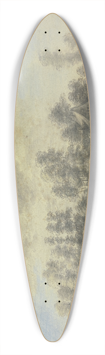 Lucas van Uden - Haus, in einer Baumgruppe stehend, links bei einem Wasser weidet einiges Vieh 39.3 inch art pintail longboard deck
