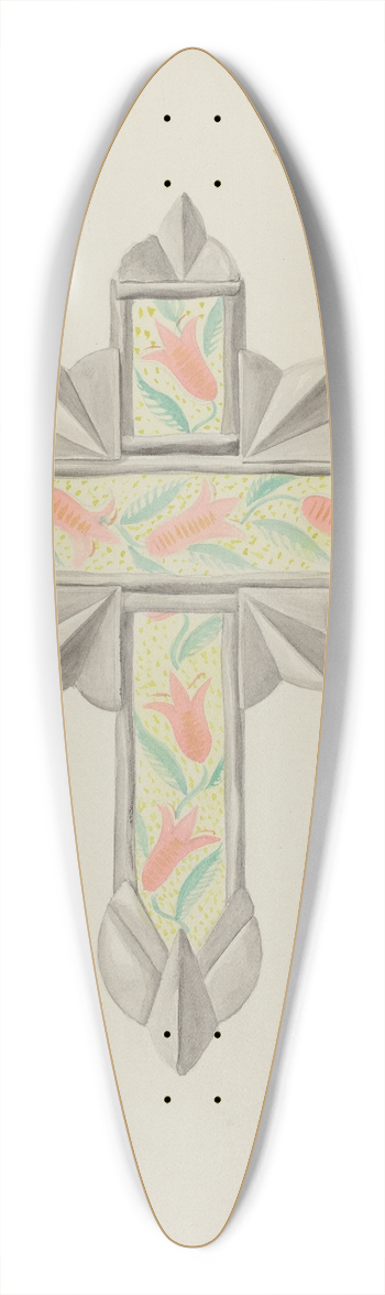 Majel G. Claflin - Tin & Wall Paper Cross 39.3 inch art pintail longboard deck
