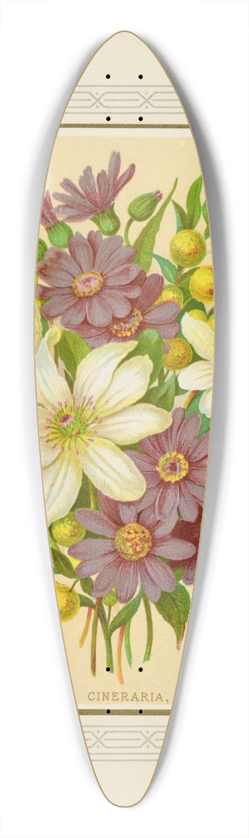 Marcus Ward & Co - Clematis, Cineraria, Buddlea 39.3 inch art pintail longboard deck