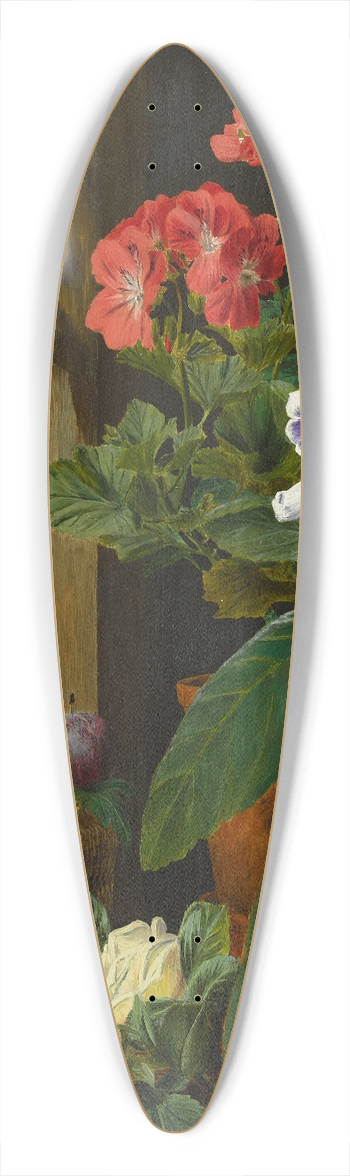 Marian Chase - A still life with potted flowers and fruit 39.3 inch art pintail longboard deck