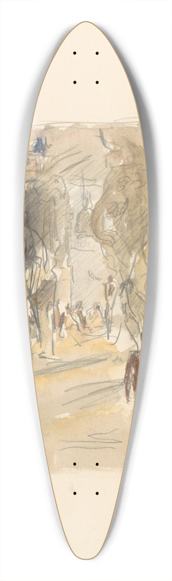 Marius Bauer - Straat met figuren in Ceylon 39.3 inch art pintail longboard deck