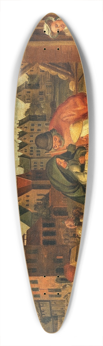Marten van Cleve - A Townscape With Peasants At A VendorS Stall 39.3 inch art pintail longboard deck