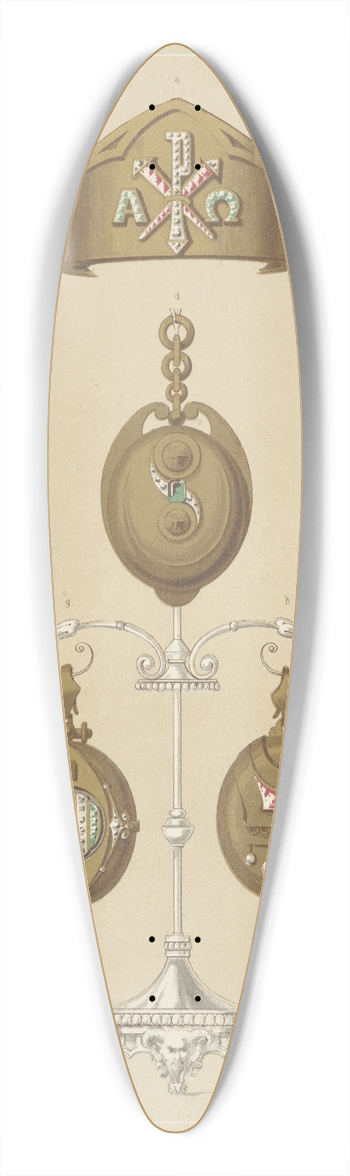 Martin Gerlach - Eleven Designs For Jewelry, Including Some Gold Brooches Displayed On Wrought Silver Stand. 39.3 inch art pintail longboard deck