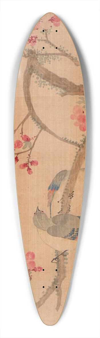 Ma Yuanyu - Peach Blossoms and Birds 39.3 inch art pintail longboard deck