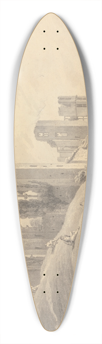 Michael Angelo Rooker - Kenilworth Castle, with Figures on the Hillside 39.3 inch art pintail longboard deck