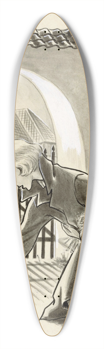 Miep de Feijter - Knielend meisje bij een duif 39.3 inch art pintail longboard deck