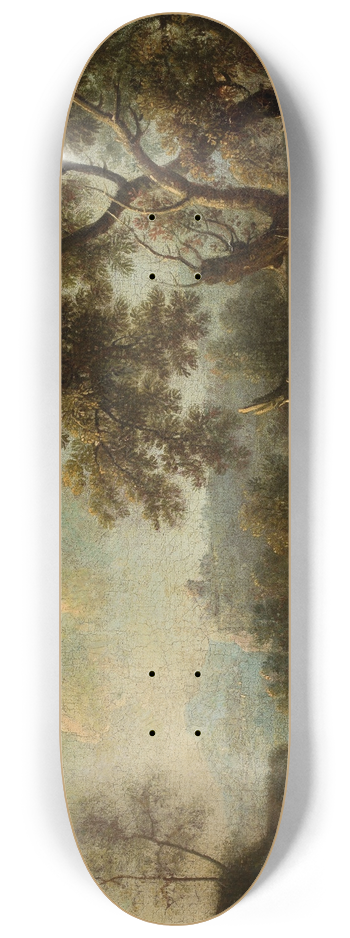 Giovanni Battista Cimaroli - Mountain landscape with cattle at the waterhole 8.25 inch art skate deck