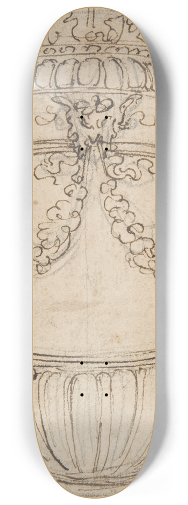 Giovanni Battista Foggini - Design for a Lidded Gadrooned Vase with Satyr Heads Holding Garlands 8.25 inch art skate deck