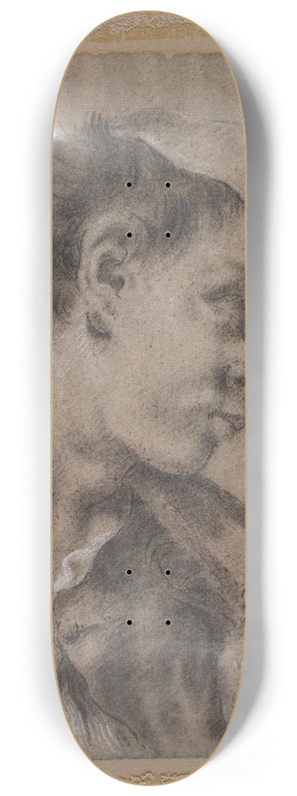 Giovanni Battista Piazzetta - Head of a Young Man in Profile with a Gun over His Shoulder 8.25 inch art skate deck