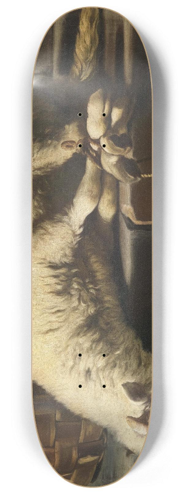 Giovanni Battista Recco - A ligated lamb besides a basket of eggs, an Allegory of Easter 8.25 inch art skate deck