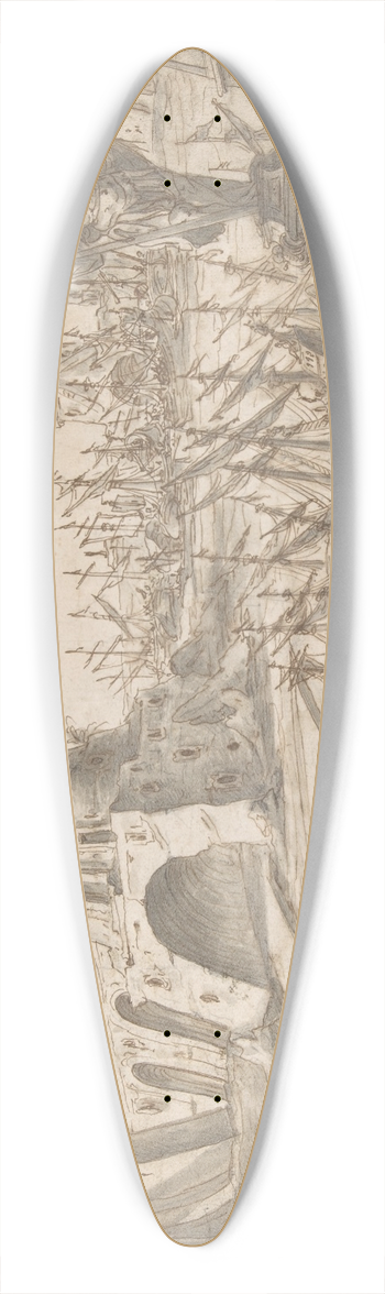 Nikolaus Gottfried Stuber - Harbor Scene 39.3 inch art pintail longboard deck