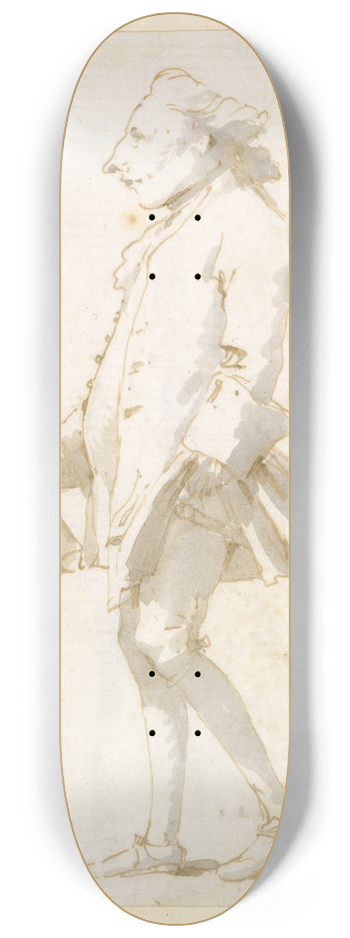 Giovanni Battista Tiepolo - Caricature of a Man Holding a Tricorne, Walking to the Left 8.25 inch art skate deck