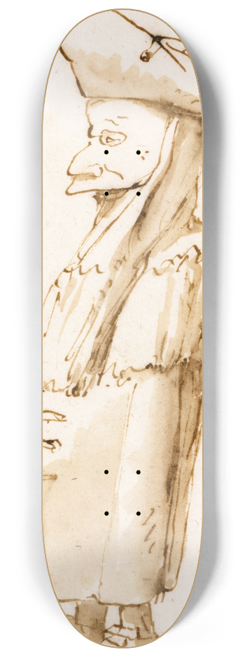 Giovanni Battista Tiepolo - Caricature of a Man in a Mask and a Tricorne, Standing in Profile to the Left 8.25 inch art skate deck