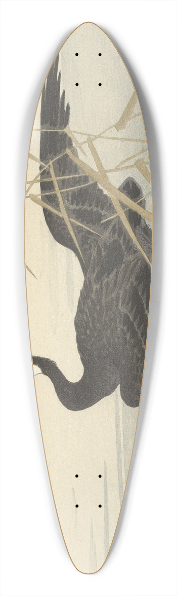 Ohara Koson - Cormorant with fish 39.3 inch art pintail longboard deck