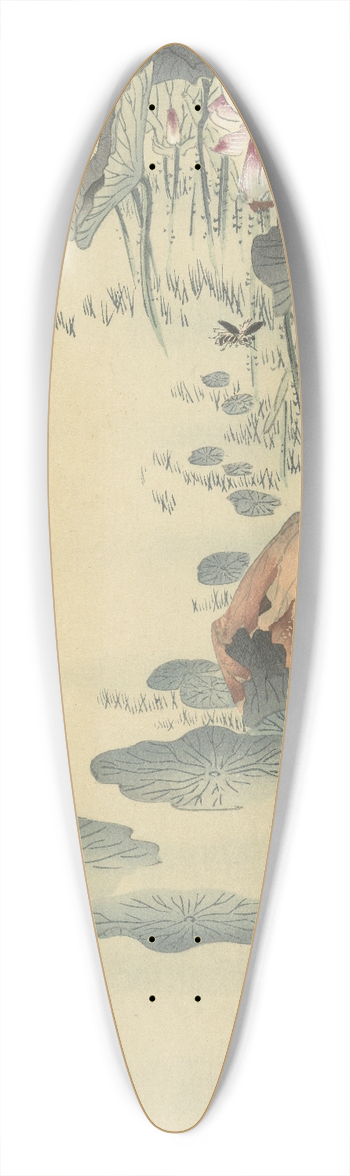Ohara Koson - Frog and tadpoles 39.3 inch art pintail longboard deck