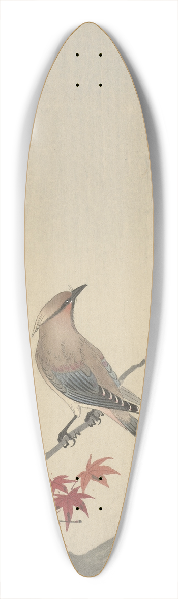 Ohara Koson - Japanese waxwing on maple 39.3 inch art pintail longboard deck